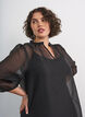 Short organza dress with ruffle hem, Black, Model image number 3