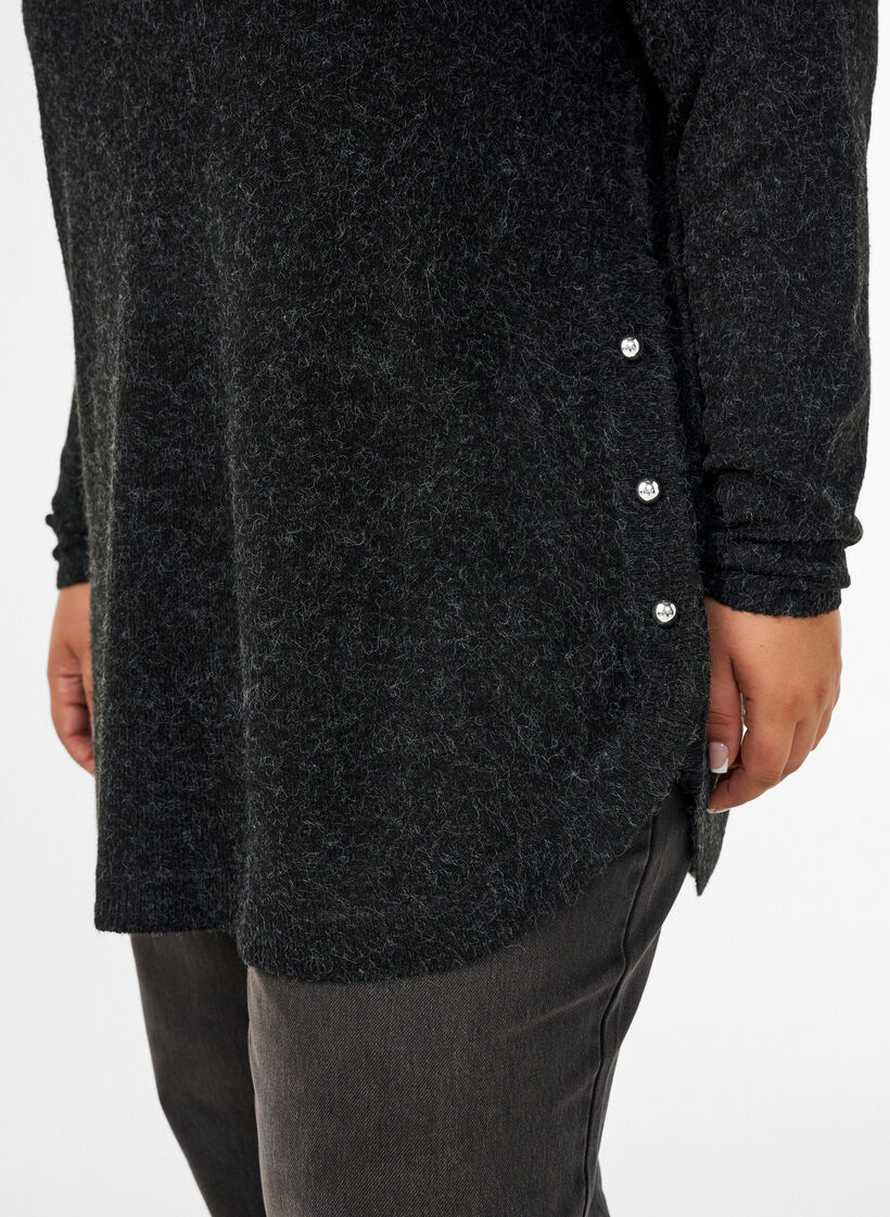 Long knitted blouse with ball buttons, Dark Grey, Model image number 3