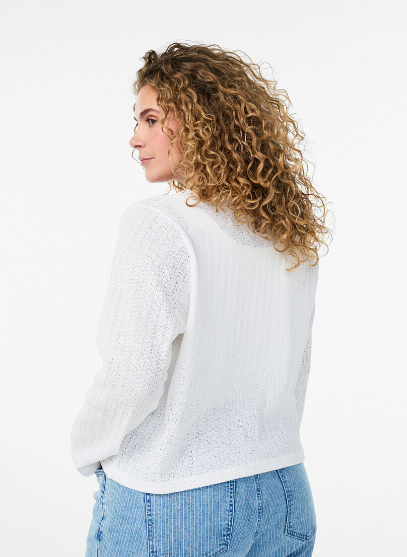 Jersey cardigan with texture and tie front, White, Model image number 2