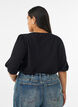 Short-sleeved knit blouse with a pointelle pattern, Black, Model image number 2