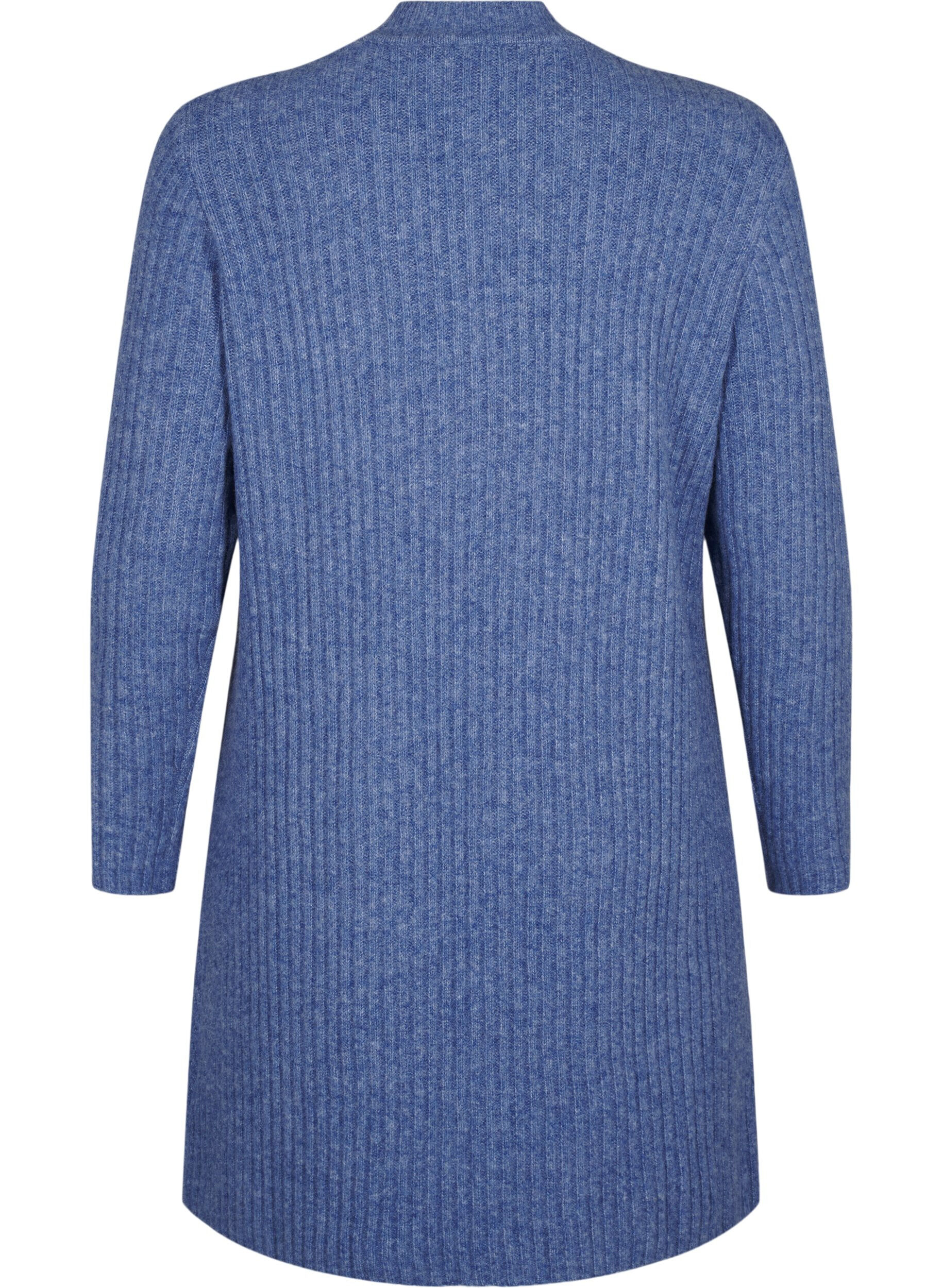 Zizzifashion Short ribbed dress with a round neck, Grey Blue Mel., Packshot image number 1