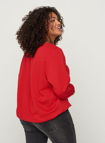 Christmas sweatshirt with sequins, Tango Red, Model image number 1