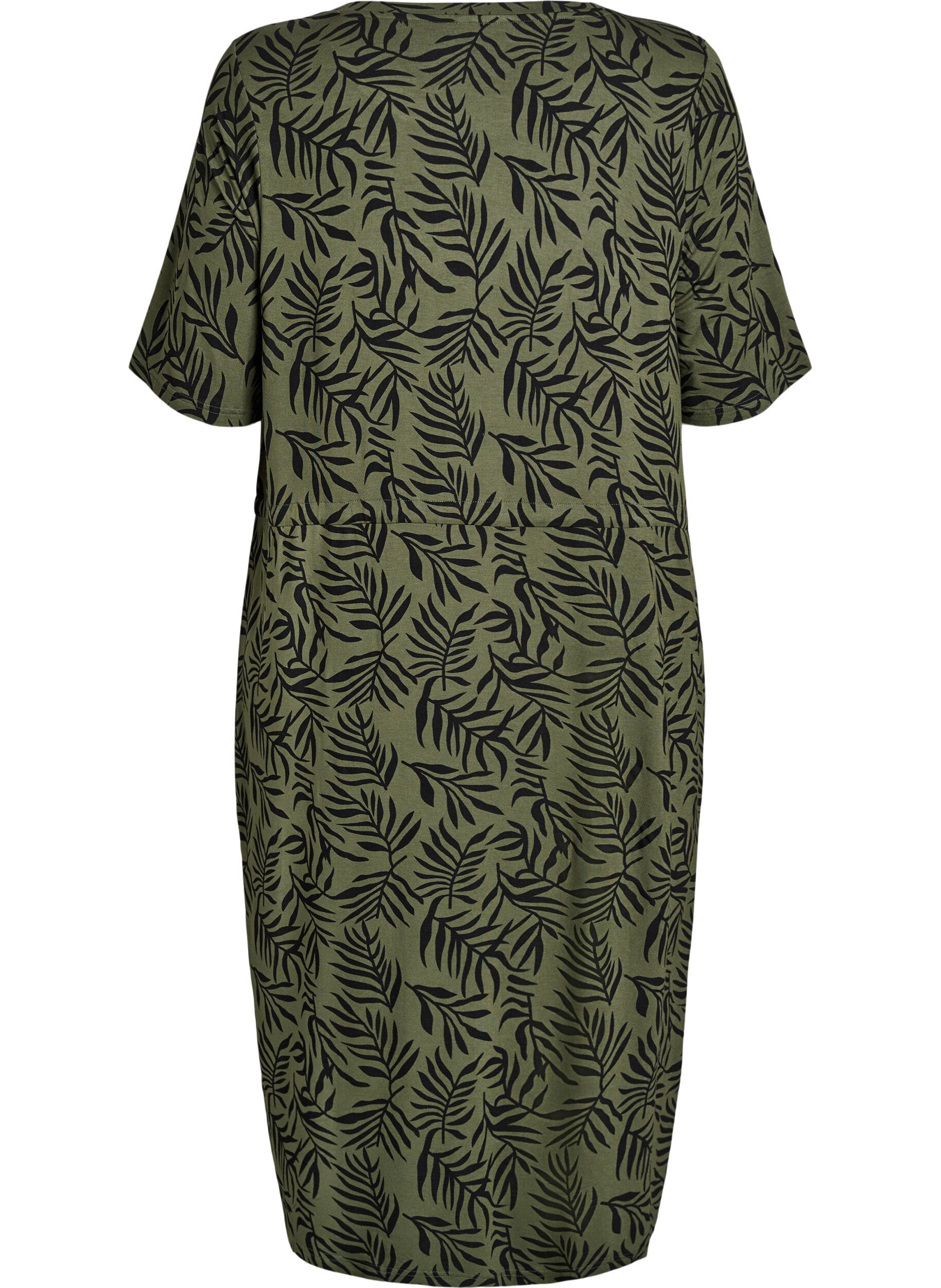 Zizzifashion Midi-length jersey dress with tie belt at the waist, Green, Packshot image number 1