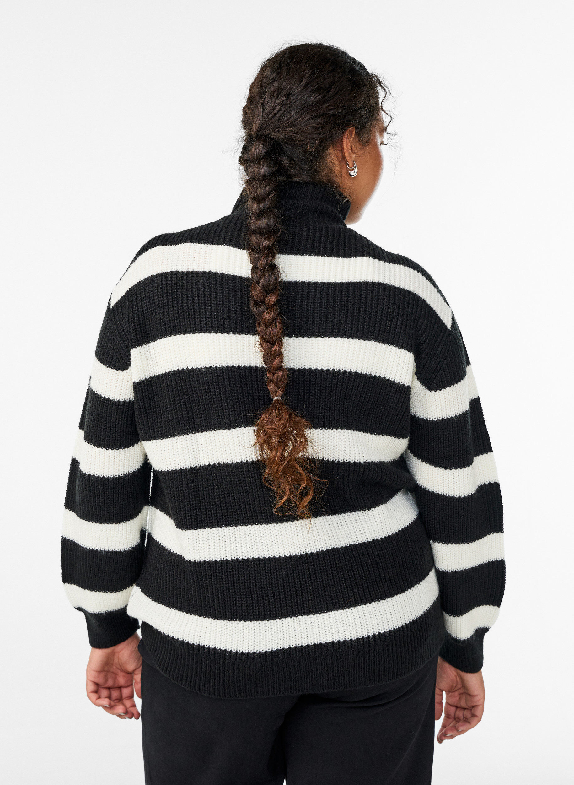 ZizzifashionKnitted sweater with high neck and zipper, Black, Model image number 2