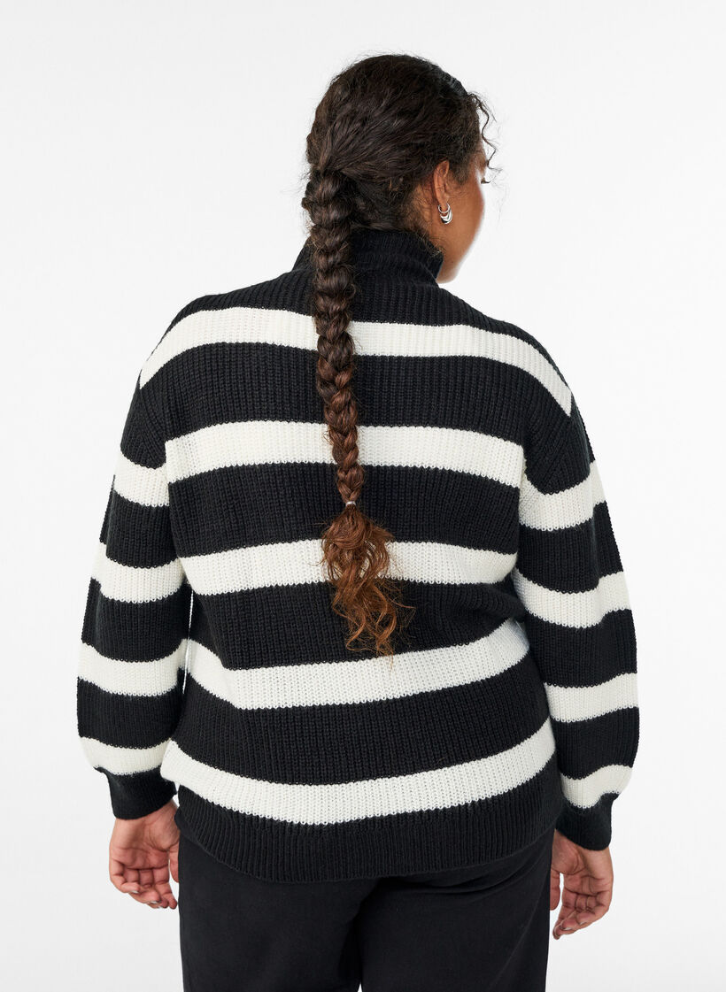 Knitted sweater with high neck and zipper, Black, Model image number 2