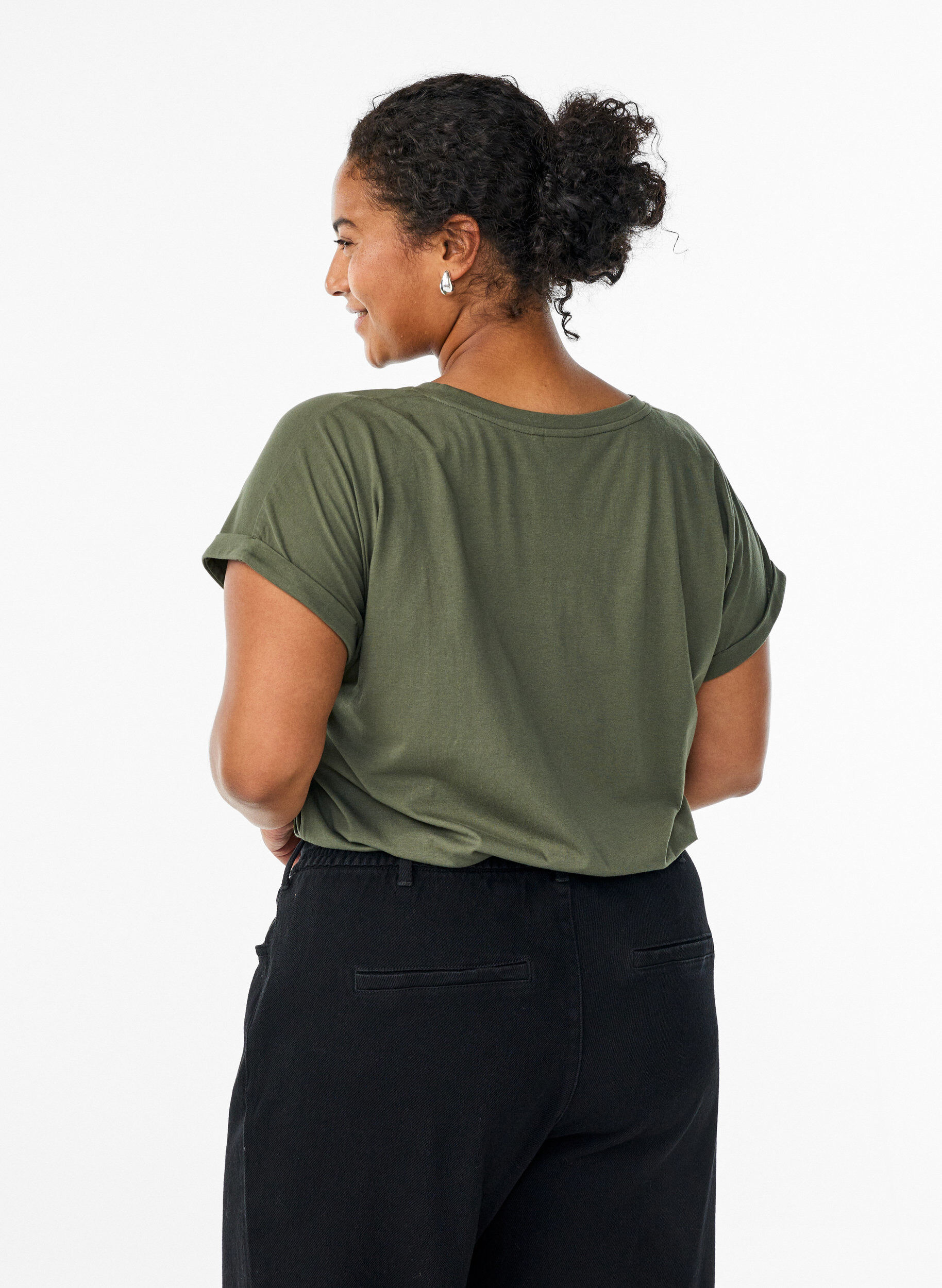 ZizzifashionShort sleeve cotton blend T-shirt, Green, Model image number 2