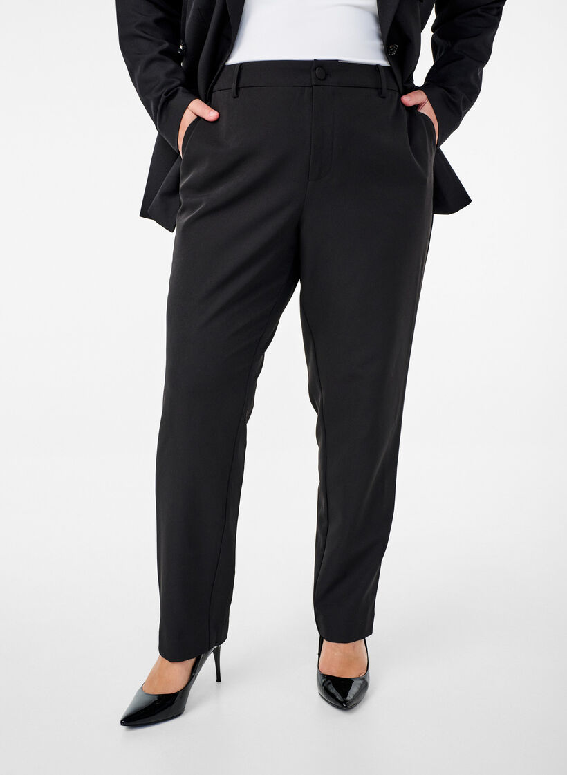 Trousers with pockets and straight leg, Black, Model image number 2