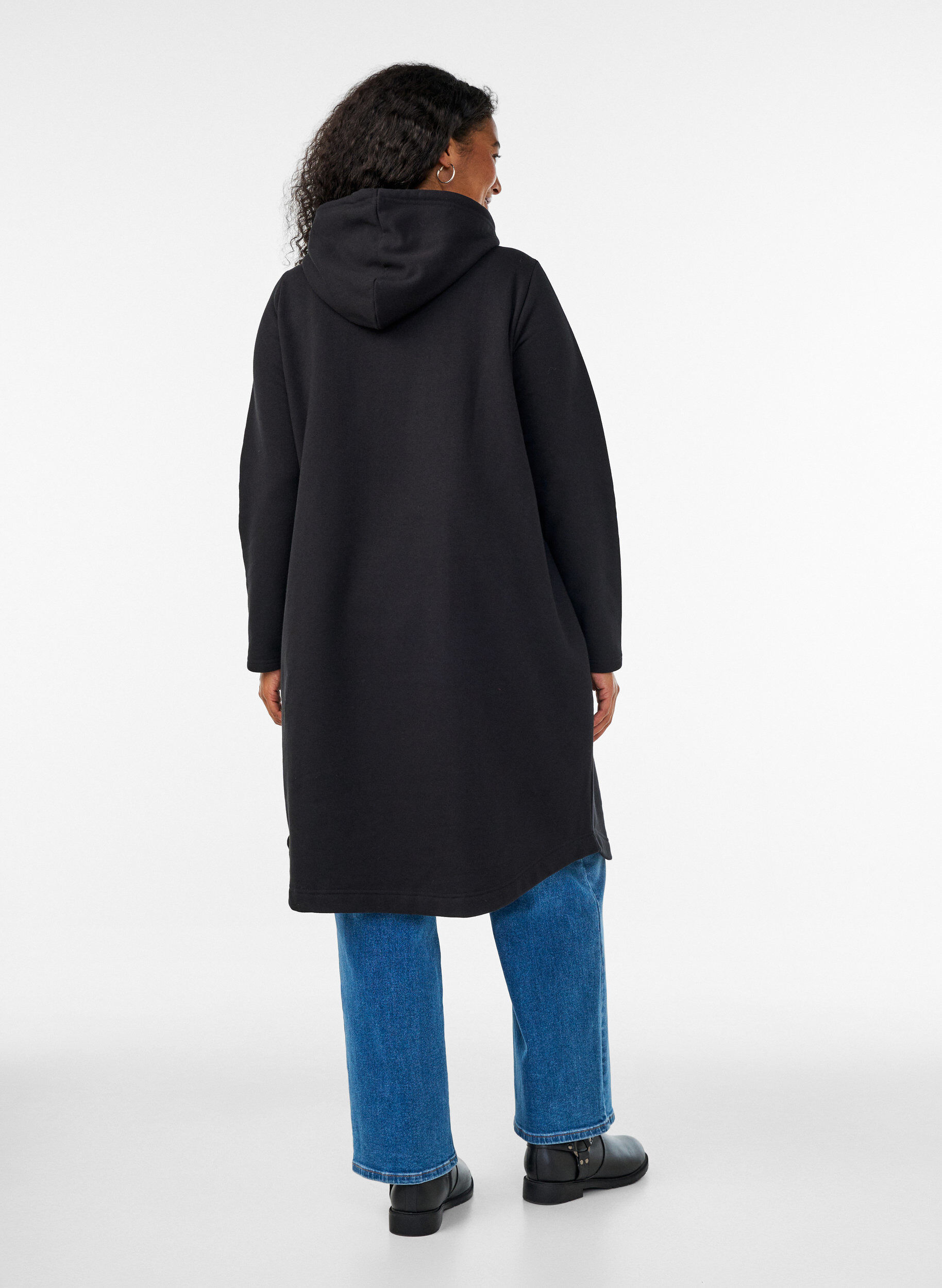 ZizzifashionHooded sweatshirt dress with pockets, Black, Model image number 1