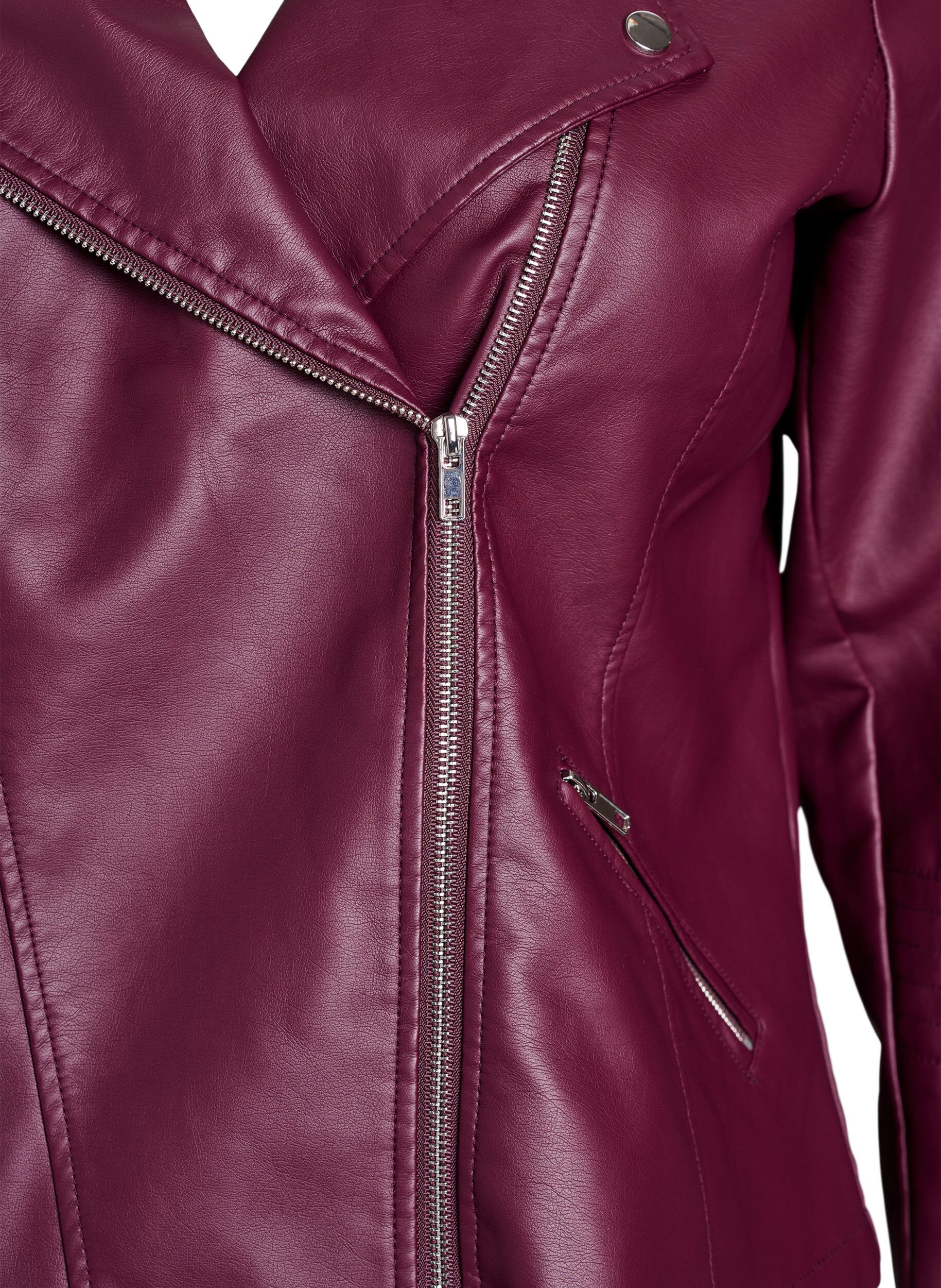 Zizzifashion Biker jacket in faux leather, Dark Bordeaux, Packshot image number 2
