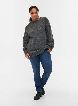 Knitted blouse with rib trim and round neckline, Dark Grey Melange, Model image number 2