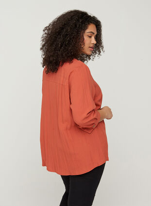 Viscose blouse with buttons and v-neck, Burnt Brick, Model image number 1