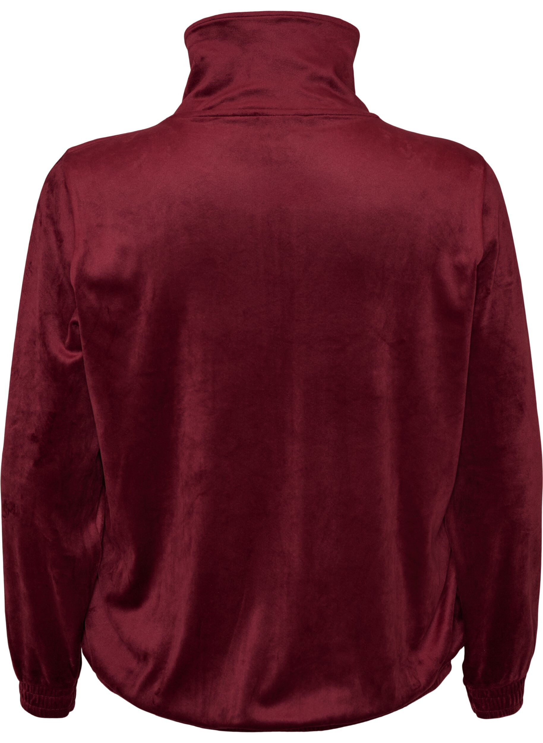 ZizzifashionSoft velour cardigan with a zipper and high collar, Red, Packshot image number 1