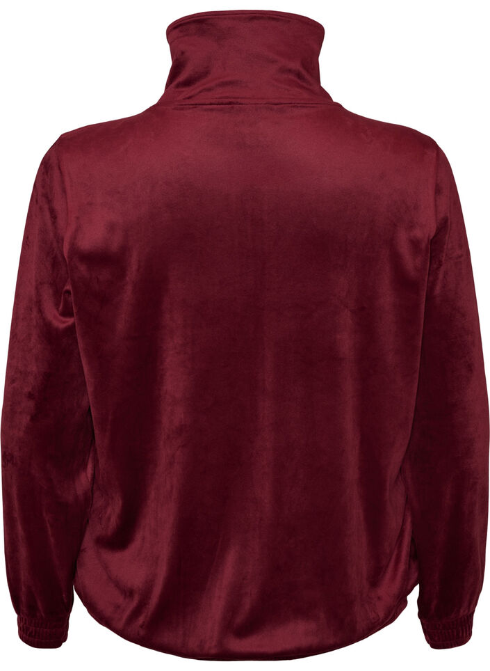 Soft velour cardigan with a zipper and high collar, Red, Packshot image number 1