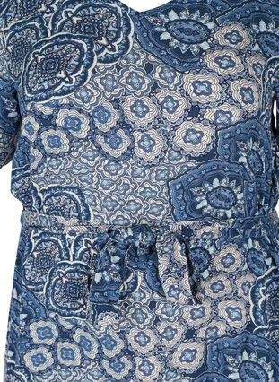 Short-sleeved midi dress in viscose, Asian Blue Print, Packshot image number 2