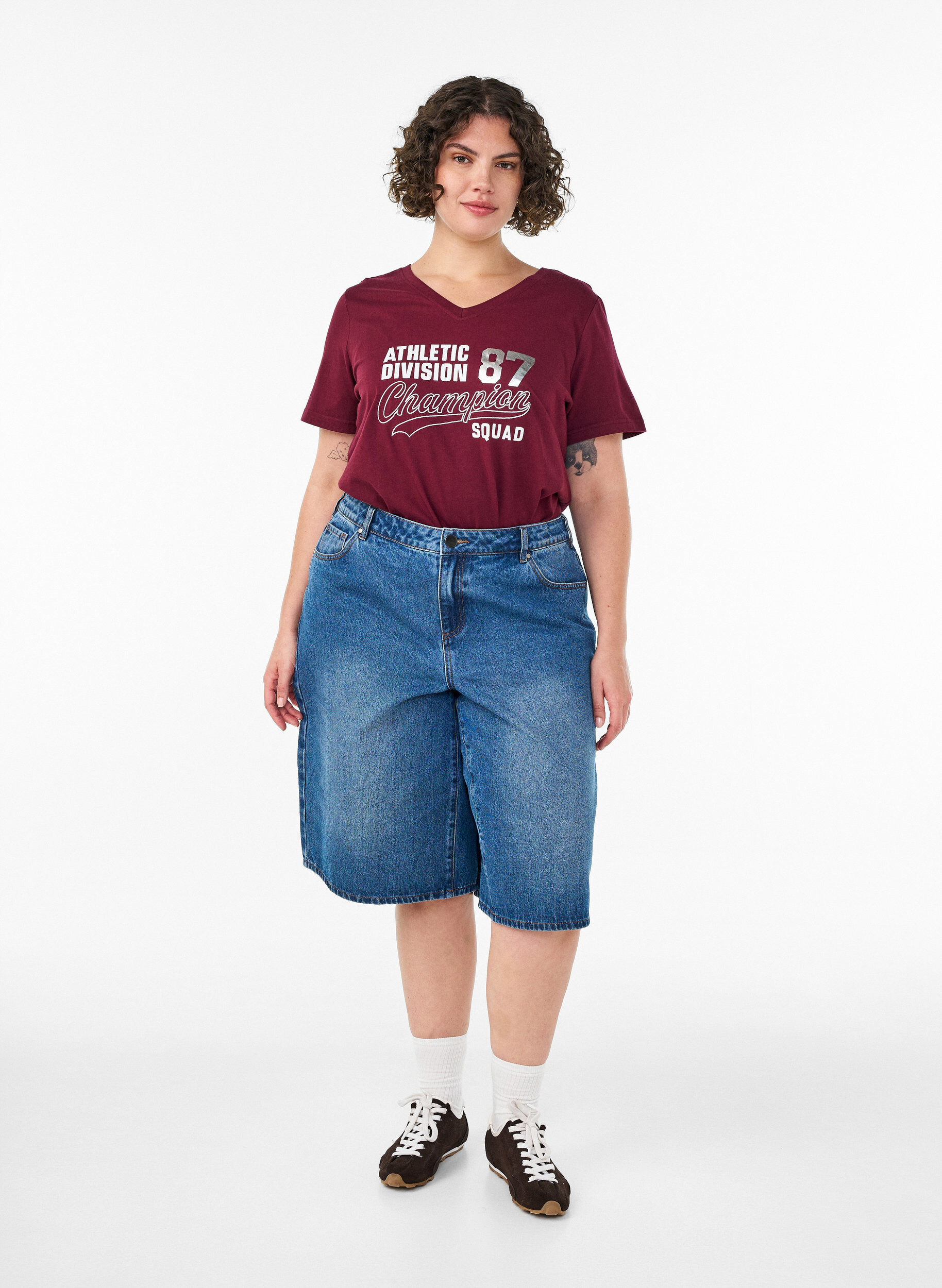 Zizzifashion T-shirt in organic cotton with a sporty text print, Red, Model image number 1