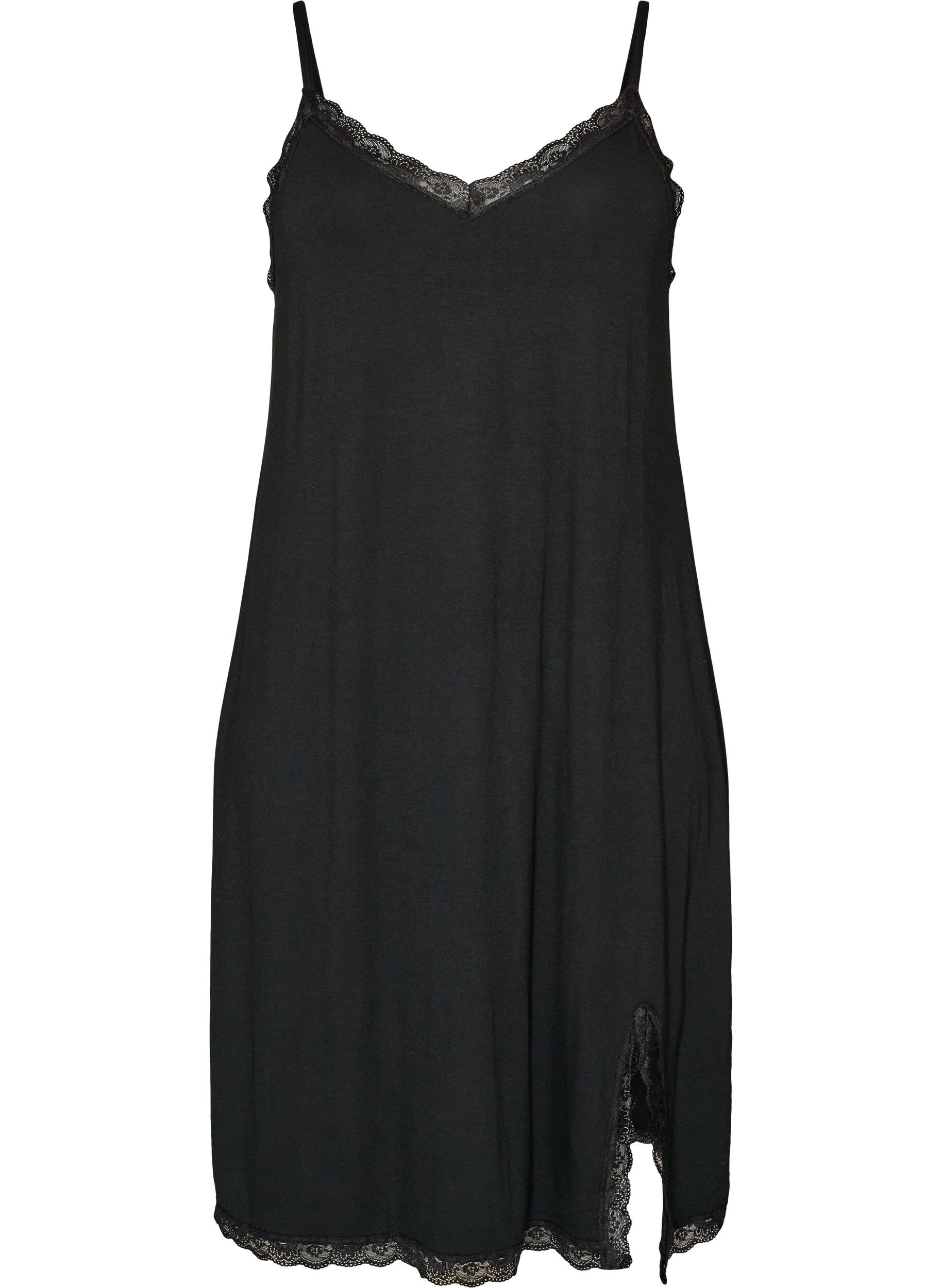 Viscose nightgown with lace and slits