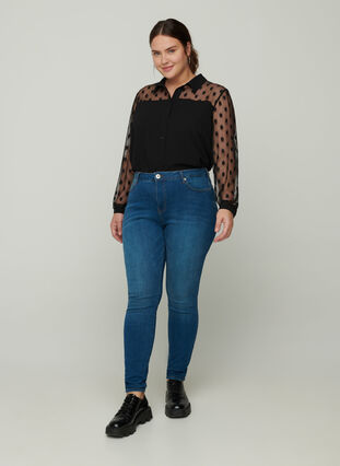 High waisted, super slim fit Amy jeans, Blue denim, Model image number 0
