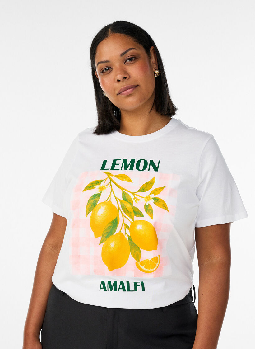 Cotton T-shirt with print, White, Model image number 0