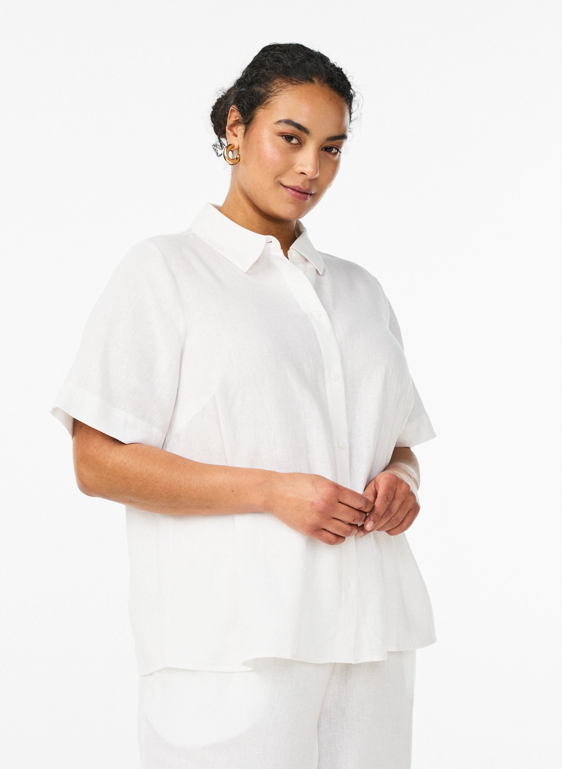 Zizzifashion Short-sleeved shirt in linen and viscose, White, Model image number 0