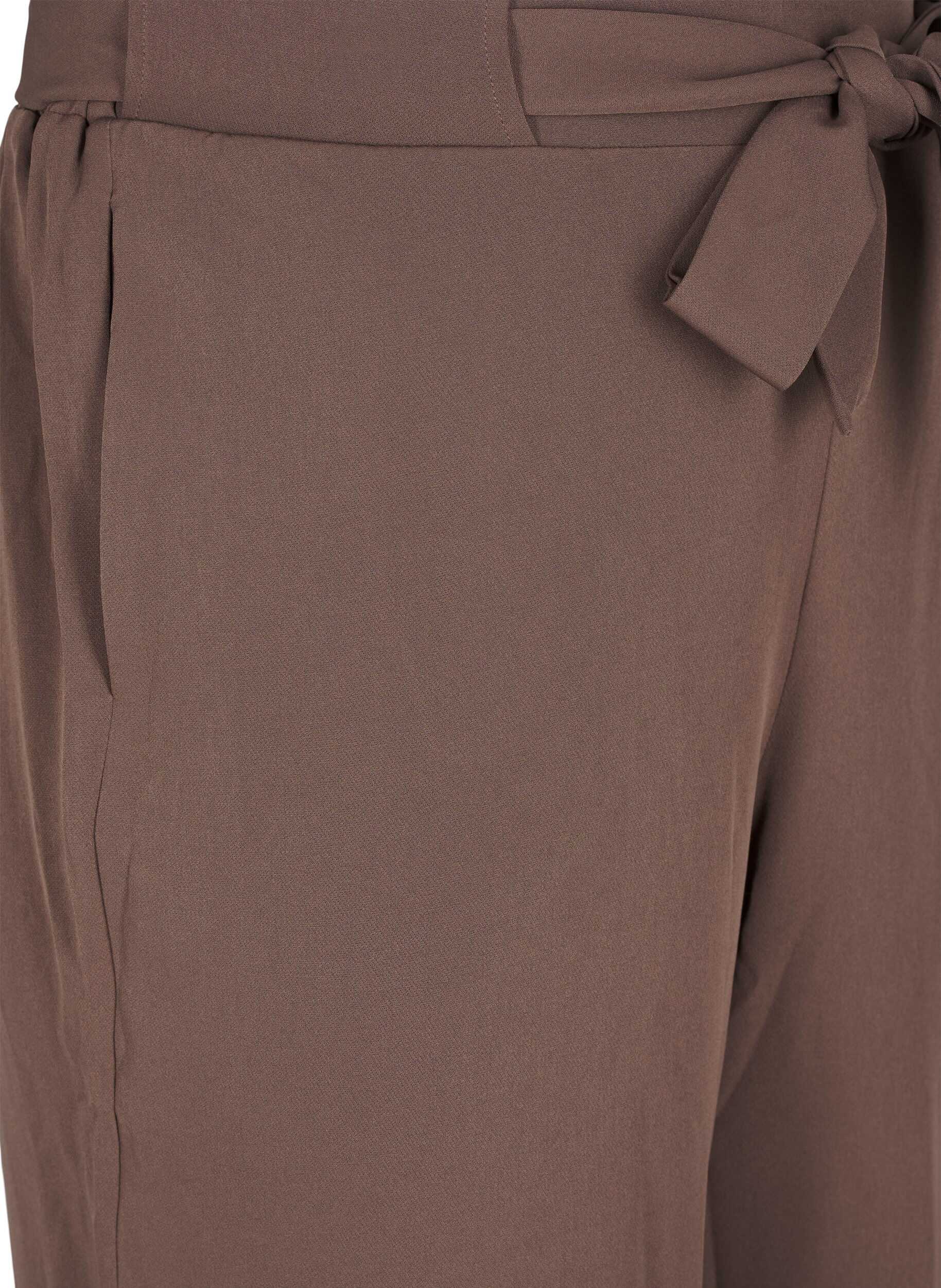 Zizzifashion Loose trousers with high waist and tie belt, Brown, Packshot image number 2