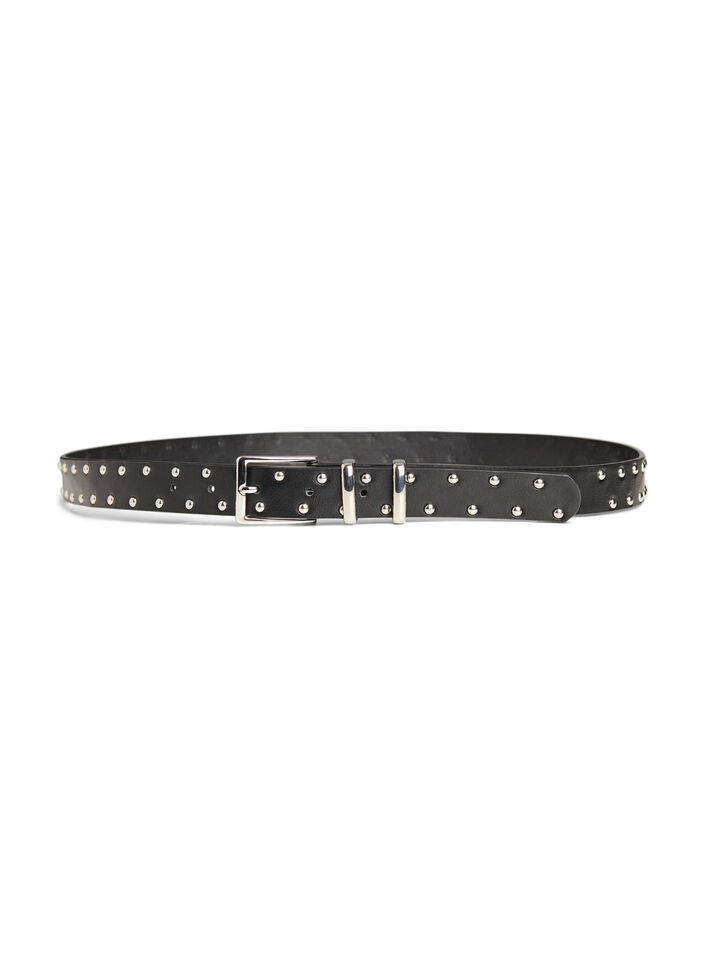 Faux leather belt with studs, Black, Packshot image number 0