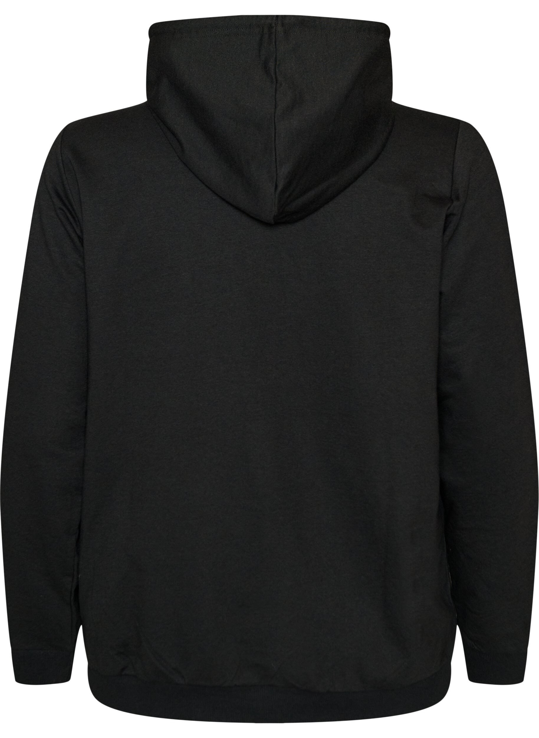 ZizzifashionSweatshirt with hood and print, Black, Packshot image number 1