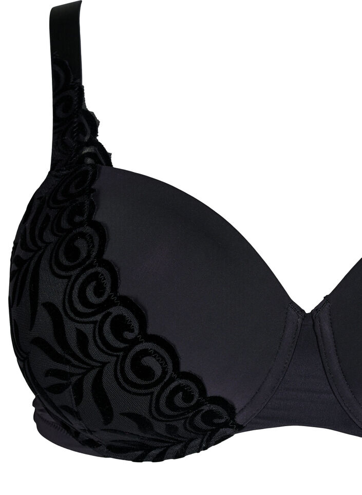 Moulded bra with velvet pattern, Black, Packshot image number 2