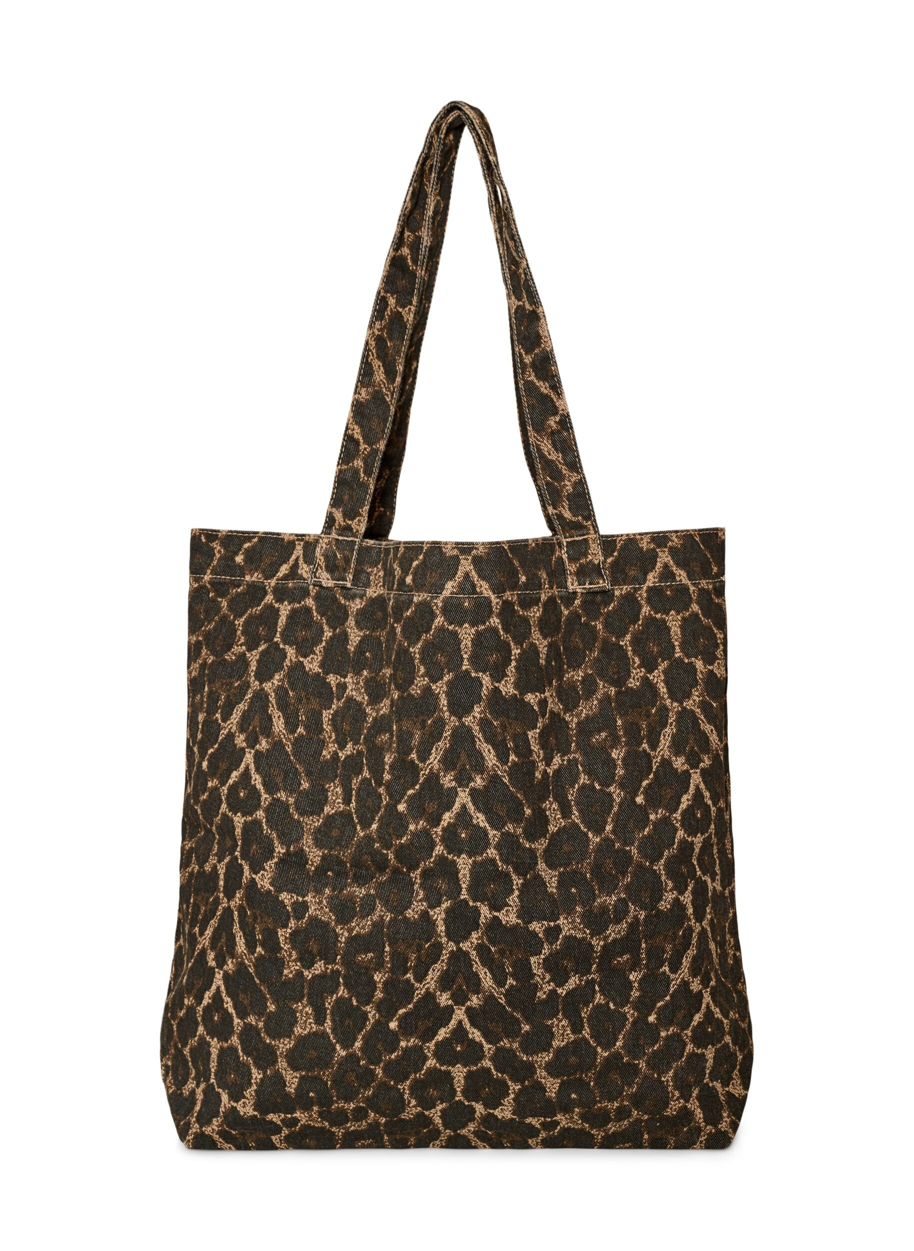 Zizzifashion Denim shopping bag with leopard print, Brown, Packshot image number 1