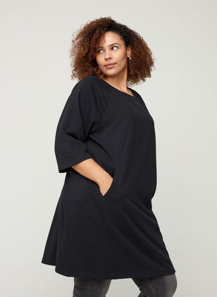 Sweater dress with 3/4-length sleeves and pockets, Black, Model image number 2