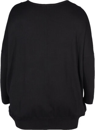 Loose knitted blouse with ribbed edges, Black, Packshot image number 1