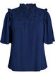 Blouse in cotton muslin with broderie anglaise and 1/2 sleeves, Blue, Packshot image number 0