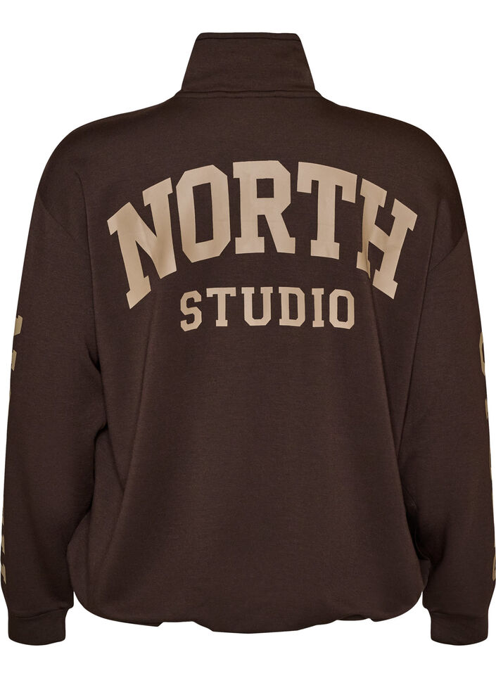 Sporty bomber cardigan with zip and high collar, Brown, Packshot image number 1