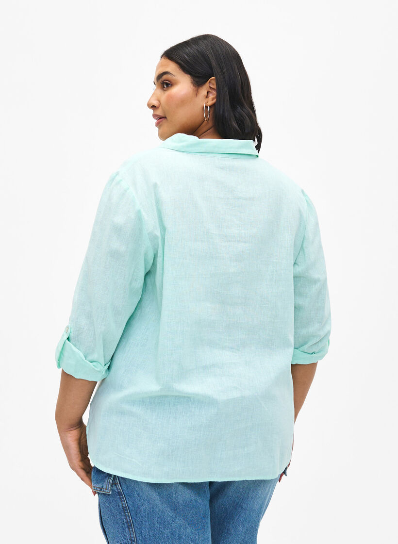 Shirt blouse with button closure in cotton-linen blend, Brook Green, Model image number 1