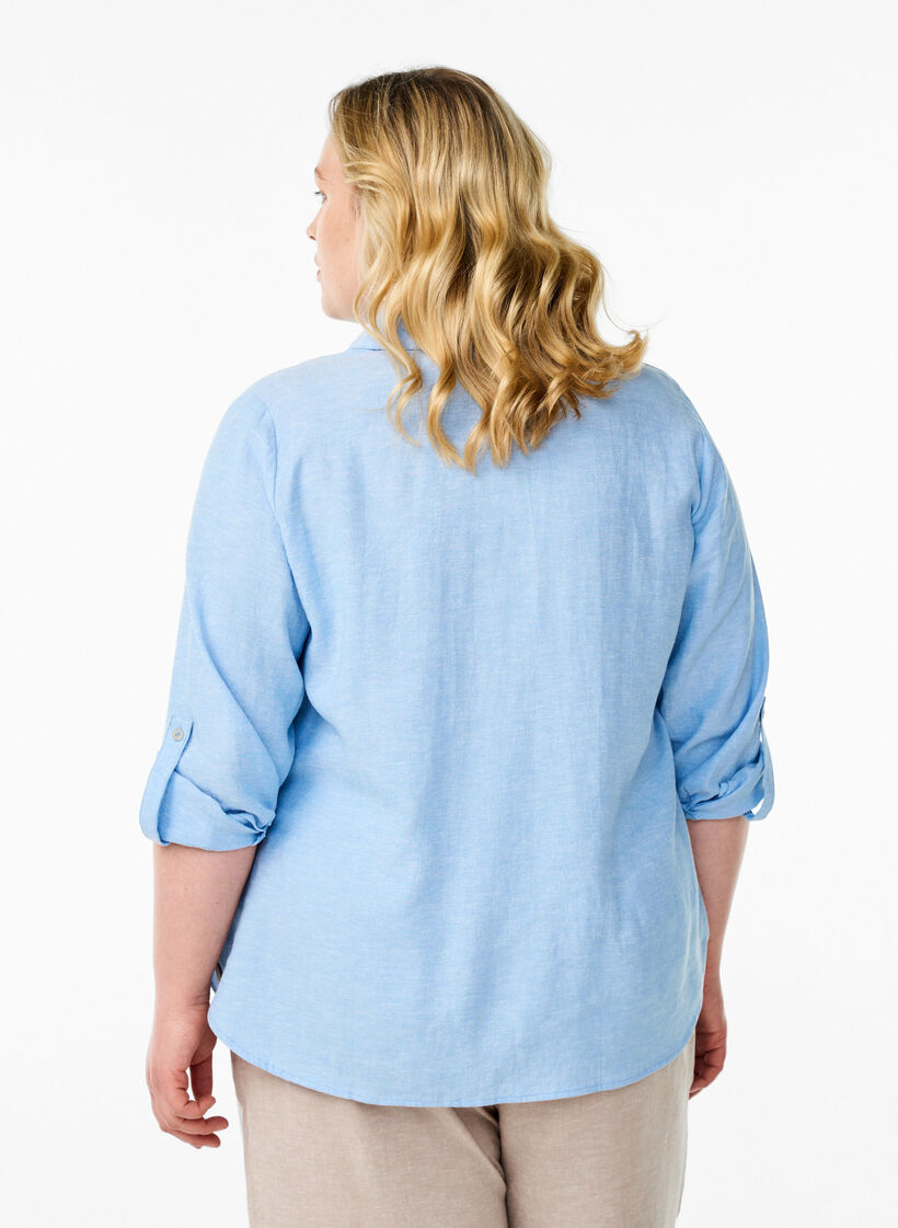 Shirt in linen and viscose with 3/4 sleeves, Blue, Model image number 2