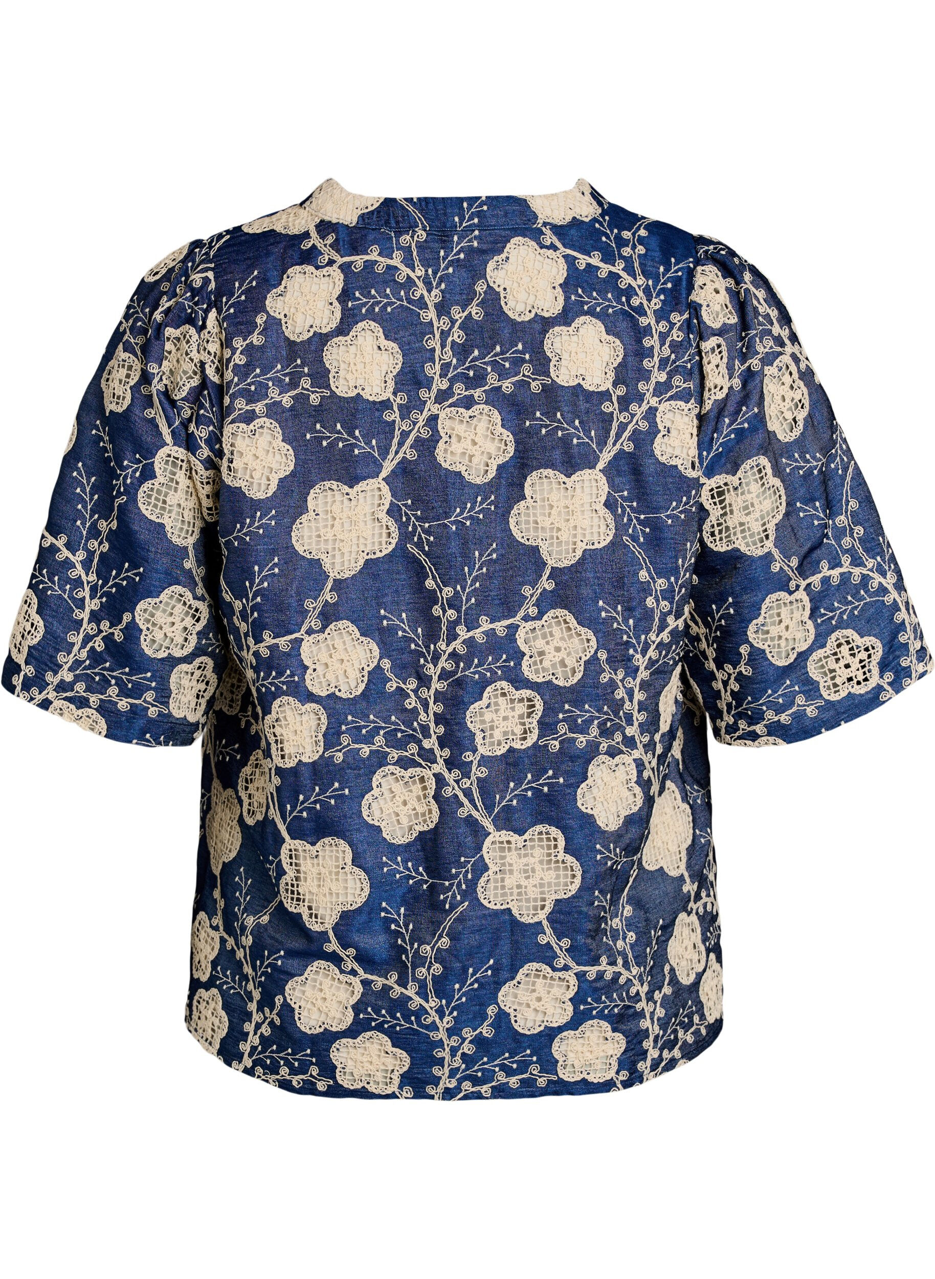 Zizzifashion Blouse with V-neck and embroidered pattern, Blue, Packshot image number 1