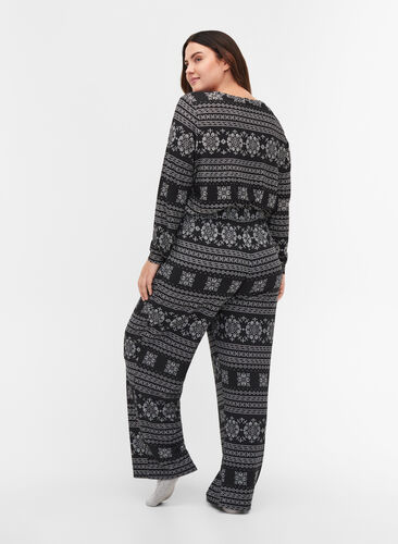 Patterned pyjama trousers with drawstrings, Black AOP, Model image number 1