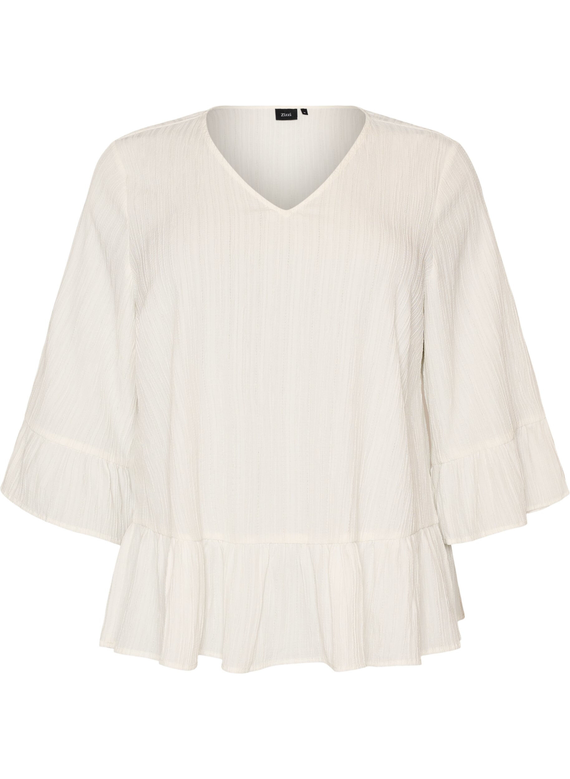 Zizzifashion Blouse with texture, V-neck and ruffles, Vanilla, Packshot image number 0