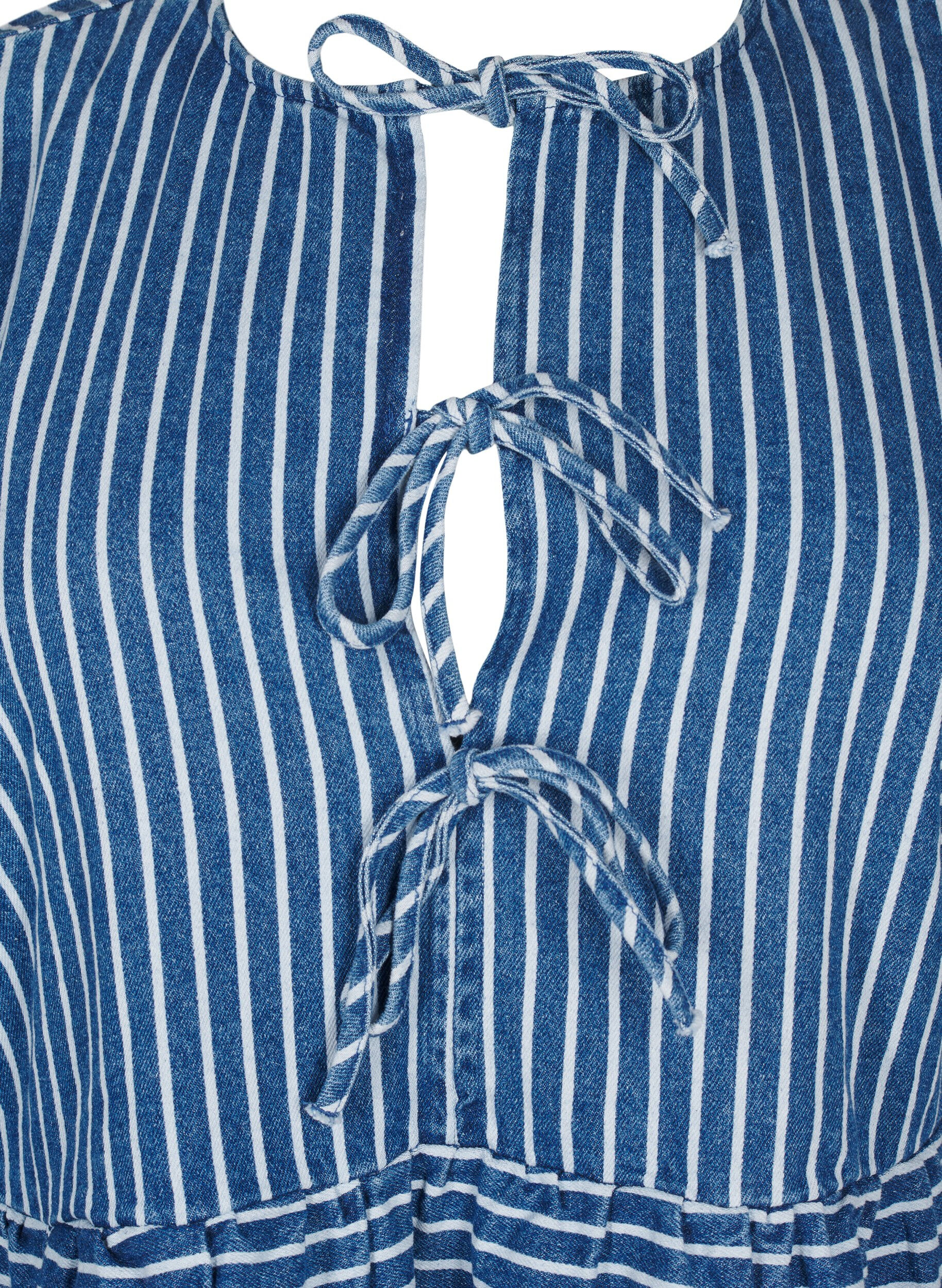 Zizzifashion Striped denim blouse with front tie, Blue, Packshot image number 2