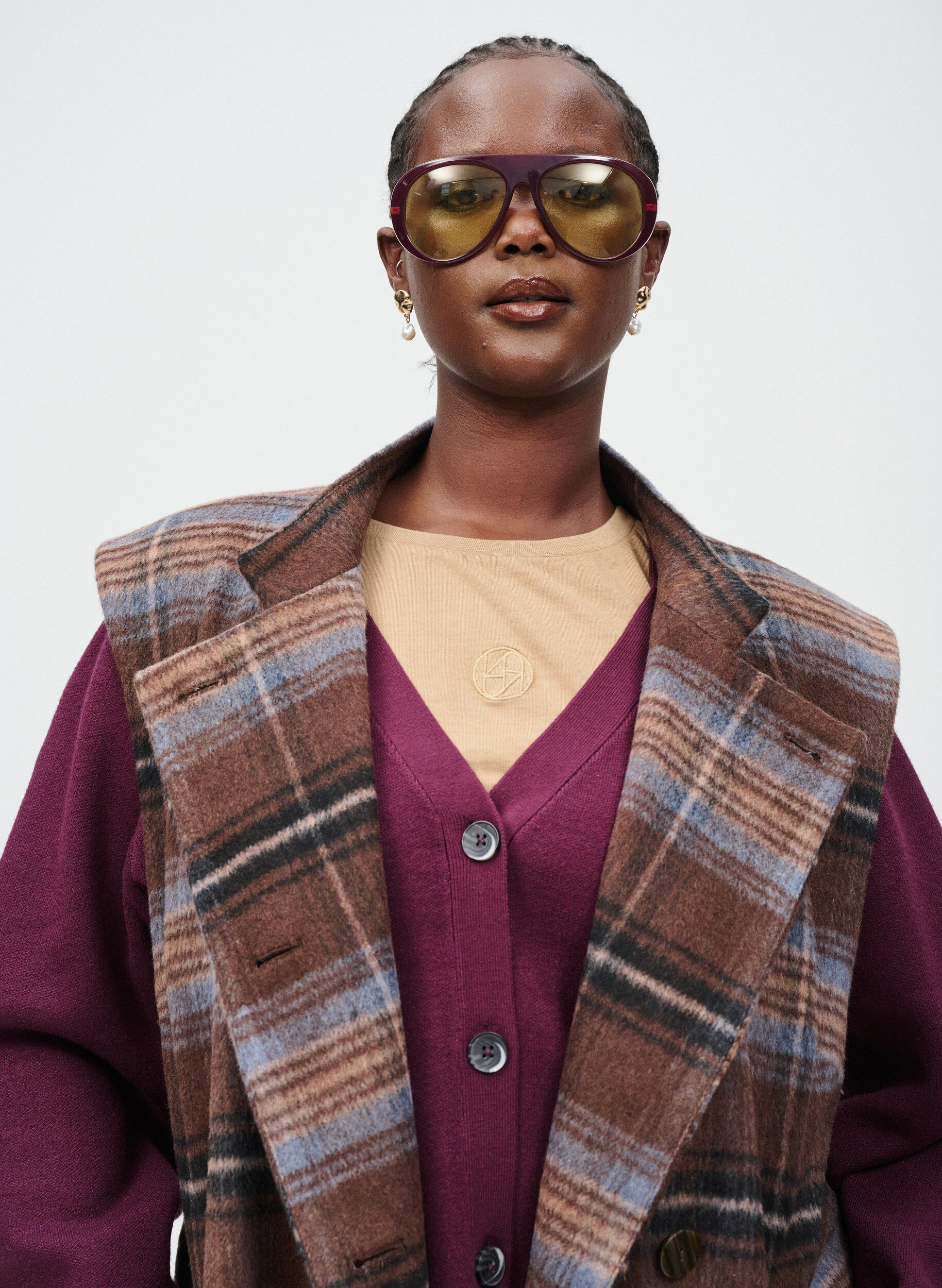 Zizzifashion Long checked vest, Brown, Image image number 0