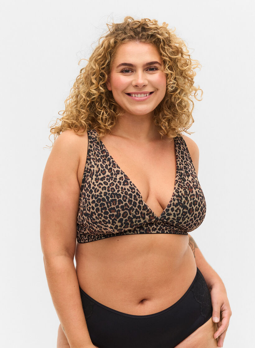 Bra with removable padding, Black Leo AOP, Model image number 0