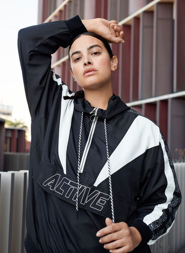 Anorak with hood and print details, Black, Image image number 0