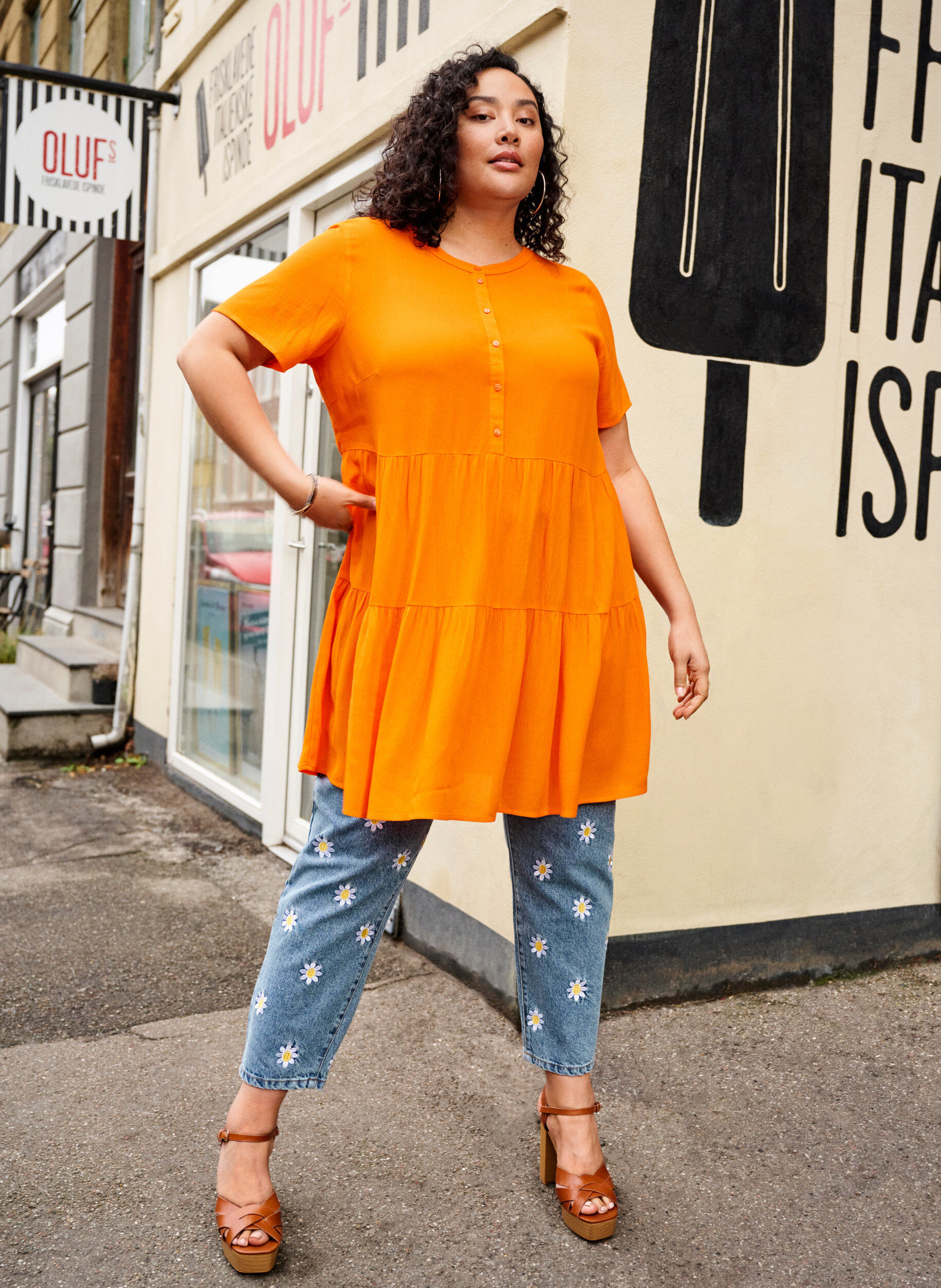 Zizzifashion Short-sleeved viscose dress with A-line cut, Exuberance, Image image number 0