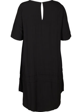 Viscose dress with a high-low effect, Black, Packshot image number 1