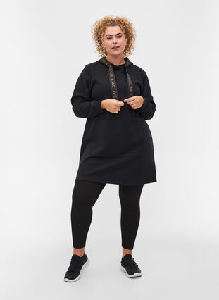 Sweat dress with a hood and pocket, Black, Model image number 3