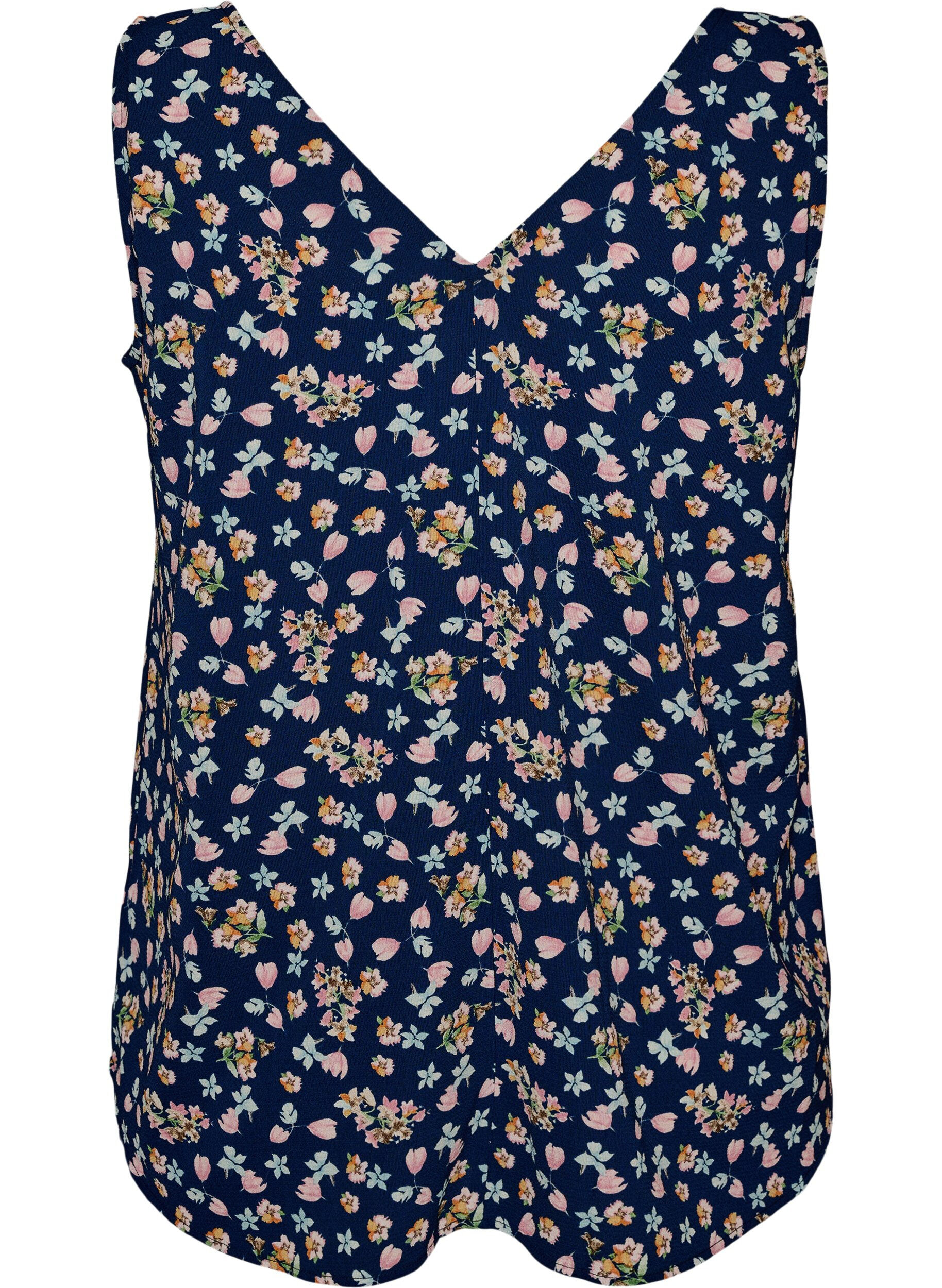 Zizzifashion Printed top with v-neck, Blue, Packshot image number 1