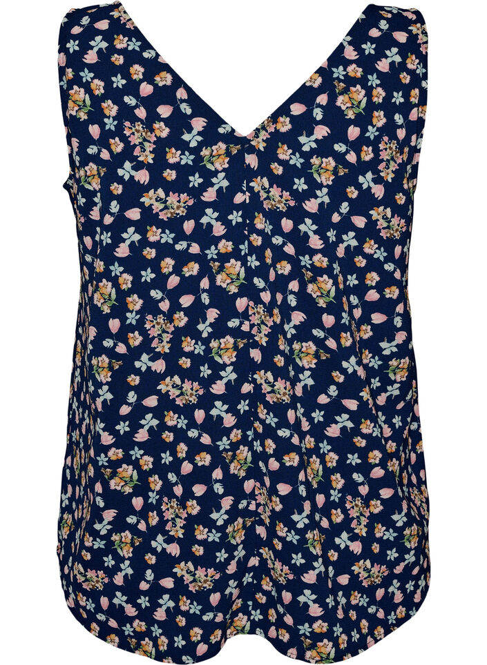 Printed top with v-neck, Blue, Packshot image number 1