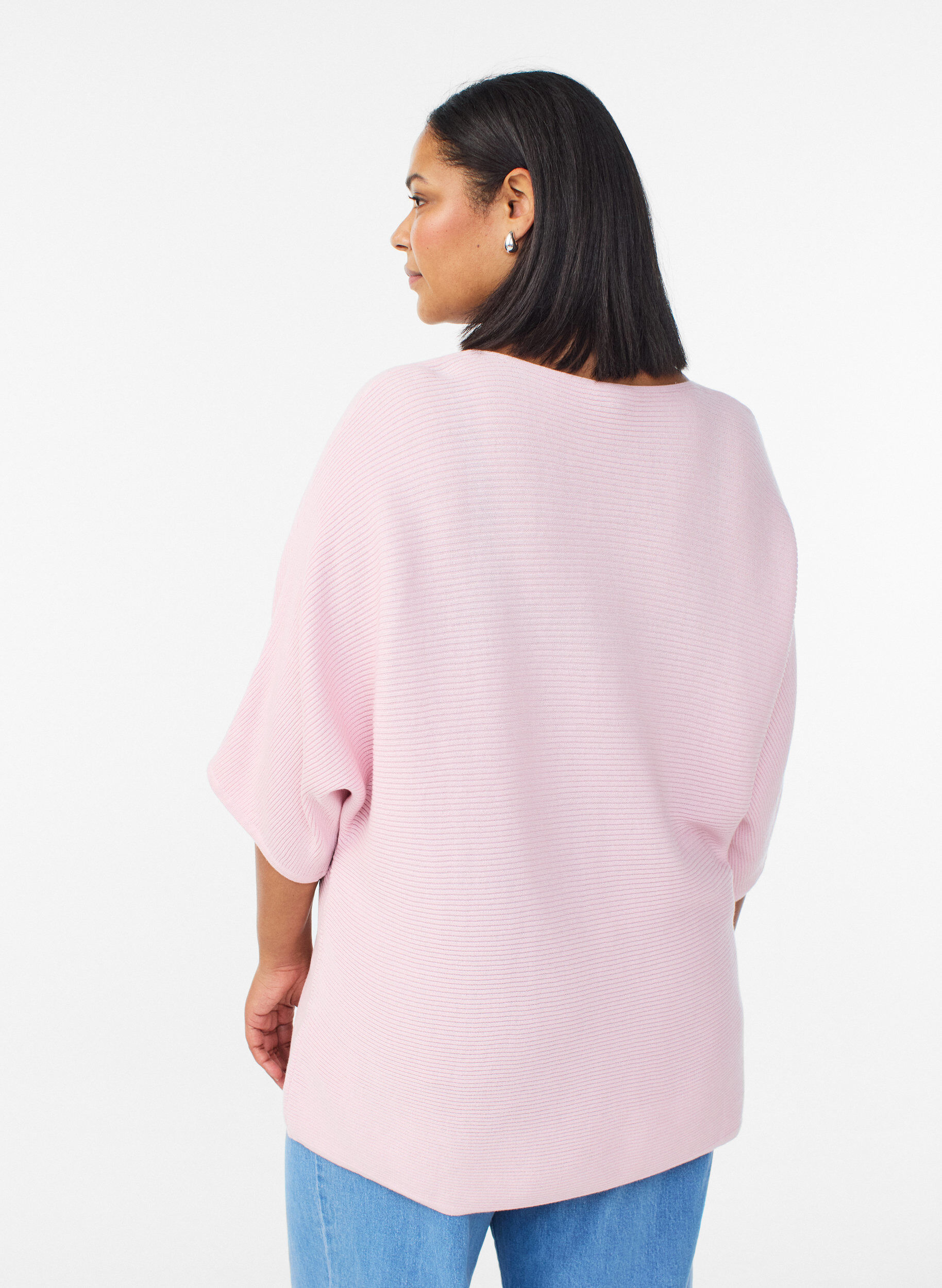 Zizzifashion Knitted top with a boat neck and 1/2 sleeves, Pink, Model image number 2