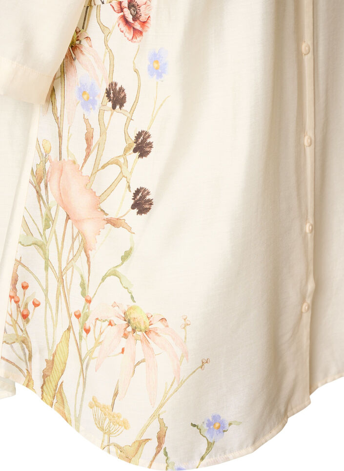 Shirt blouse with elbow-length sleeves and floral details, Beige, Packshot image number 3