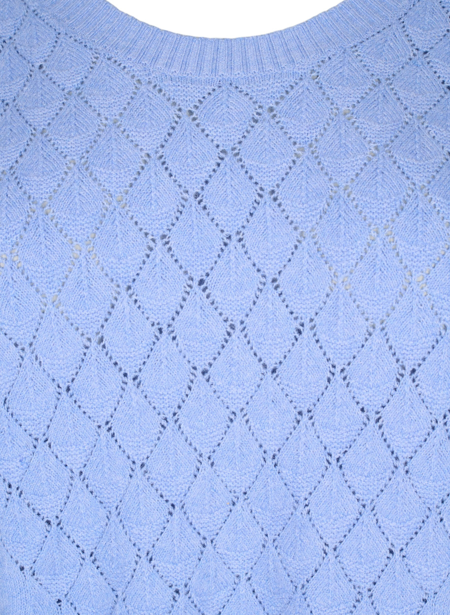 Zizzifashion Knitted blouse with lace pattern, Cornflower Blue Mel., Packshot image number 2