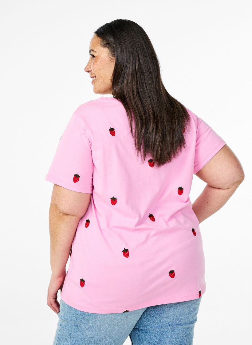 T-shirt in organic cotton with embroidered motifs, Pink, Model image number 2